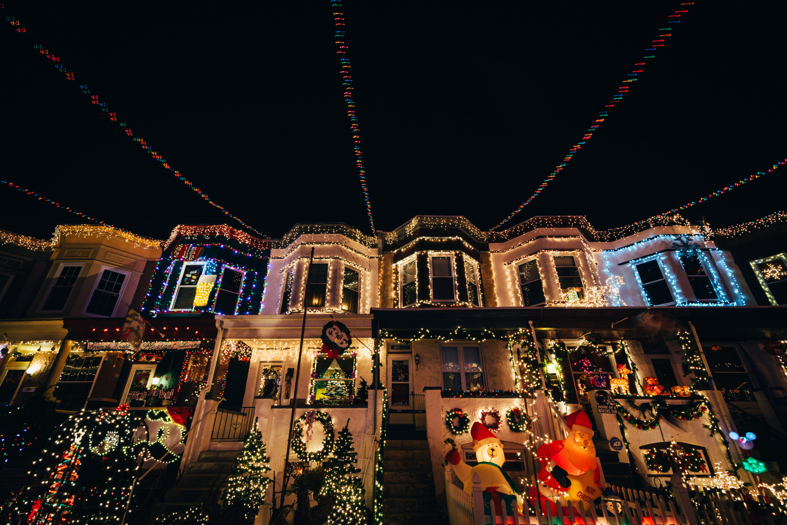 The Miracle on 34th Street Christmas lights at night, in Hampden, Baltimore, Maryland.