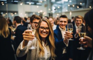 large group of people enjoying a office party