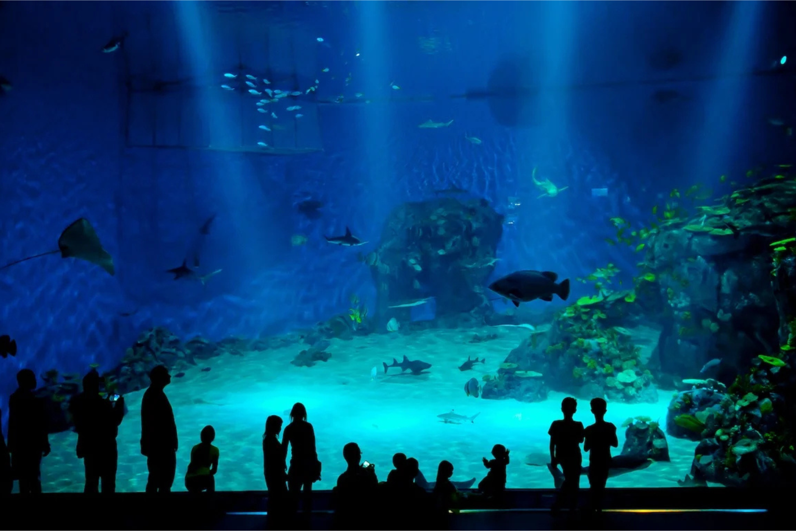 people viewing marine life at the aquarium
